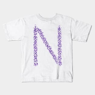 Lavender Letter N Hand Drawn in Watercolor and Ink Kids T-Shirt